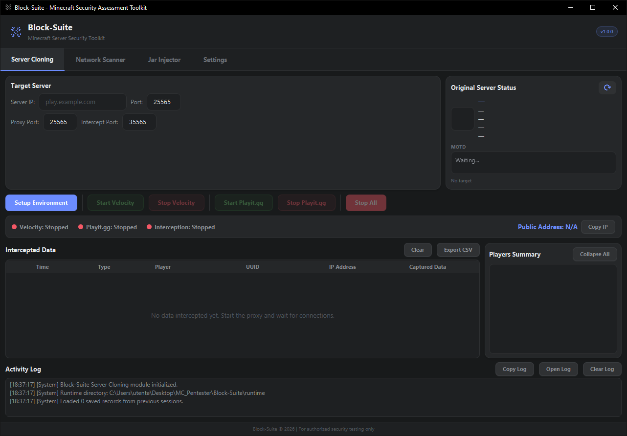 Main window on first launch