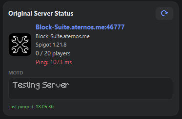 Server status card showing server info