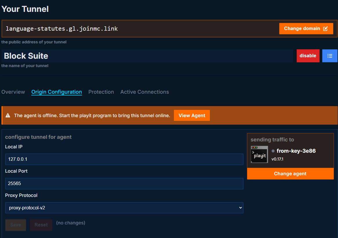 Block-Suite Server Cloning tab showing Proxy Port field set to 25577